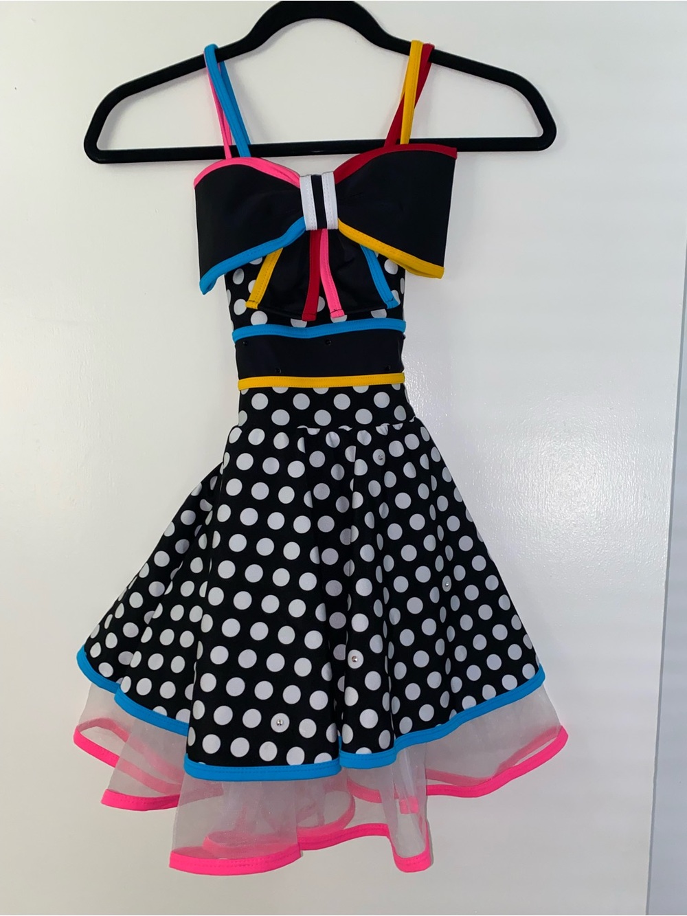 Polka Dot Dance Costume Dress with Neon Accent Straps